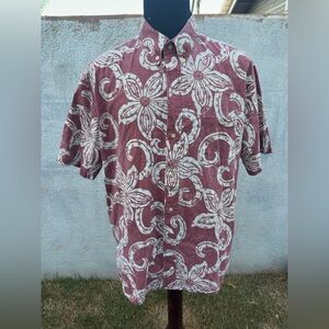 PreOwned Reyn Spooner Red Hawaiian Print Full Button Men's XL